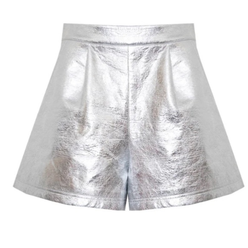 HUNTER BELL Metallic Silver High Waist Shorts